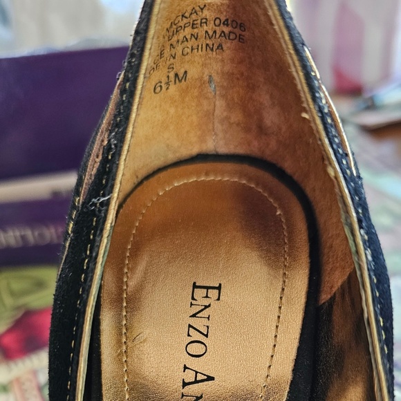 Enzo Angiolini Black and Gold Peep-Toe Heels - Picture 3 of 8